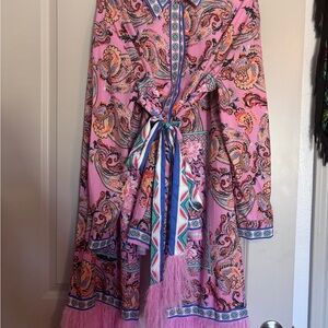 SHEIN Pink Floral Robe with Tie